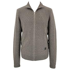 Louis Vuitton-Cardigan zippé Louis Vuitton Damier Weave en laine mélangée gris fonce-Gris