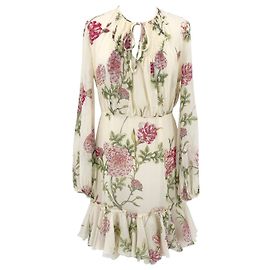 Robe Giambattista Valli en crêpe de soie crème à imprimé fleuri multicolore Autre Imprimé python