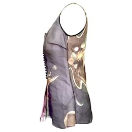 Prada-Prada James Jean top in black & purple fairy pattern silk with asymmetric button front-Multiple colors
