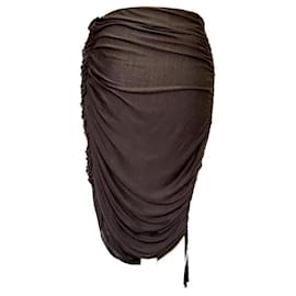 Lanvin-Lanvin skirt in chocolate silk with side pleat-Brown