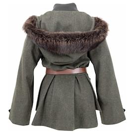 Dior-Dior jacket in khaki felt wool with knitted insert & fur collar-Green,Khaki