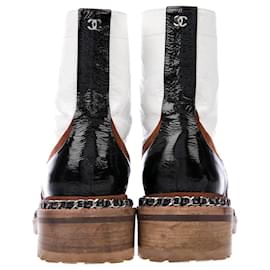 Chanel-Chanel 15a, 2015 Paris-Salzburg Combat Boots-Brown,Black,White