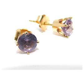 Autre Marque-Pendientes de botón de amatistas moradas y doradas-Dorado,Púrpura