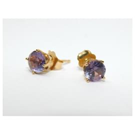 Autre Marque-Pendientes de botón de amatistas moradas y doradas-Dorado,Púrpura