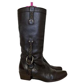 Stivali Fendi vintage con marchio F foderato Marrone