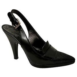 Prada Daisy slingbacks black embroidered leather Black