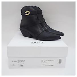 Furla-Furla West leather ankle boots in black Size 37-Black