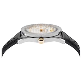 Versace-Versace Greca Dome Pulseira de Couro-Prata,Metálico