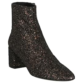 Saint Laurent-Saint Laurent Lou Lou Glittered Ankle Boots-Black