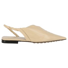Bottega Veneta Point Leather Slingback Flats Beige