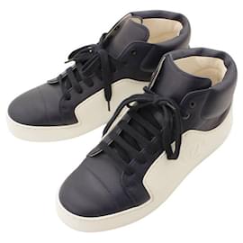 Chanel-* Chanel 17P Coco Mark Leather High Cut Sneakers Navy × White 37-White,Navy blue