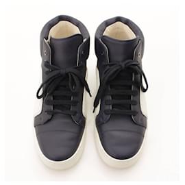 Chanel-* Chanel 17P Coco Mark Leather High Cut Sneakers Navy × White 37-White,Navy blue