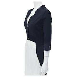 Chanel-*Chanel Cardigan Tops Knit Quarter Sleeves Coco Mark Button Navy-Navy blue