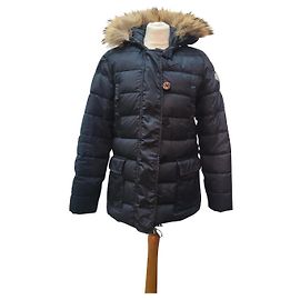 Moncler negro con capucha ribeteada en pelo Negro