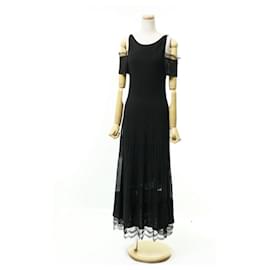 Chanel-*[CHANEL] Chanel Open Shoulder Black Dress Long One Piece 07c Size 40 Lace Rayon Knit Stretch Black-Black