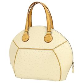 Hermès-*Hermès Ildoshiki Autruche Blancasse Chestnut Gold Fittings Sac à main Tote Bag Vintage Ivoire Marron-Marron,Écru