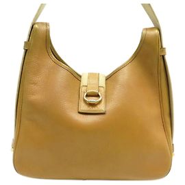 Hermès BOLSA VINTAGE HERMES TSAKO EM EPSOM BOLSA DE COURO GRAINADO DOURADO Caramelo
