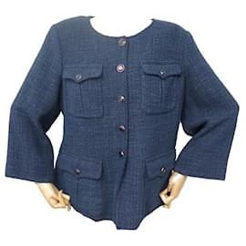 Chanel-CHANEL JACKET ROUND NECK SIZE 42 L IN BLUE TWEED BLUE COTTON WOMAN JACKET-Multiple colors
