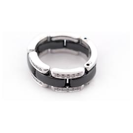 Chanel-NEW CHANEL ULTRA T RING50 WHITE GOLD BLACK CERAMIC DIAMONDS 0.22CT RING-Silvery