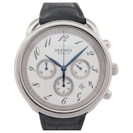 Hermès-Hermès AR curved watch4.910 Chronograph 43 MM AUTOMATIC STEEL PALLADIE WATCH-Silvery