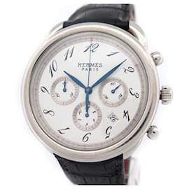 Hermès-Hermès AR curved watch4.910 Chronograph 43 MM AUTOMATIC STEEL PALLADIE WATCH-Silvery