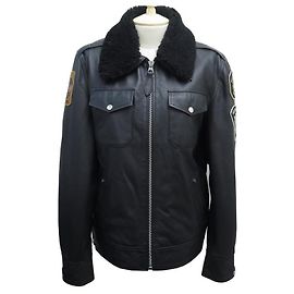 NEW SCHOTT POLICE NEW YORK LEATHER JACKET SHEEP COLLAR COAT JACKET Black