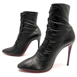 Christian Louboutin-CHRISTIAN LOUBOUTIN FRENCH TUTU SHOES 38 BOOTS WITH HEELS LEATHER BOOTS-Black