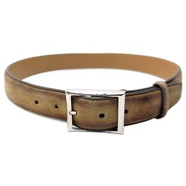 CEINTURE BERLUTI TAILLE 80 EN DAIM MARRON PATINE BROW SUEDE LEATHER BELT Marron