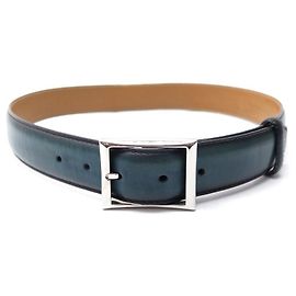 BELT BERLUTI SIZE 80 NAVY BLUE NAVY LEATHER BELT PATINA LEATHER BELT Navy blue