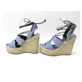 Saint Laurent-SAINT-LAURENT SHOES 457813 DENIM WEDGE ESPADRILLES 39.5 SHOES-Blue