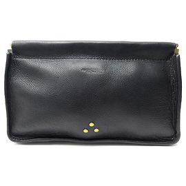 NEW JEROME DREYFUSS CLIC CLAC M CLUTCH IN BLACK GRAINED LEATHER POUCH CASE Black