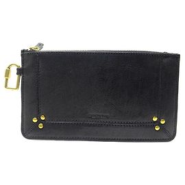NEW POUCH JEROME DREYFUSS POPOCHE S BLACK GOAT LEATHER BRASS BLACK CLUTCH Black