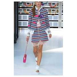 Chanel-Chanel SS17 Gonna in tweed a righe con zip-Multicolore