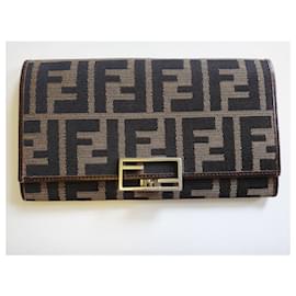 Fendi-FENDI Long Wallet Zucca Pattern-Brown