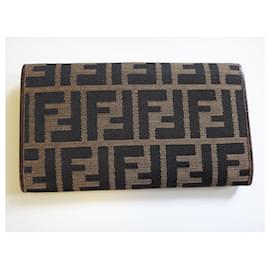 Fendi-FENDI Long Wallet Zucca Pattern-Brown