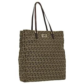 Fendi-FENDI Zucchino Canvas Tote Bag Brown Auth ki2379-Brown