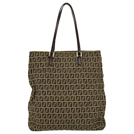 Fendi-FENDI Zucchino Canvas Tote Bag Brown Auth ki2379-Brown