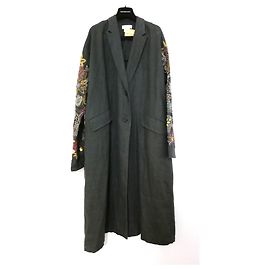 Dries Van Noten Vintage SS02 Leinenmantel mit Perlenärmeln Anthrazitgrau