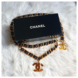 Chanel-CHAIN BELT-Black,Golden