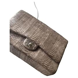 Chanel-Chanel Natural Brown/Grey Python Snakeskin Classic Timeless lined Flap Maxi Bag-Brown,Beige,Grey,Caramel,Chocolate