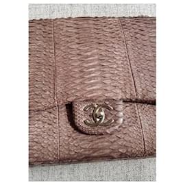 Chanel-Chanel Natural Brown/Grey Python Snakeskin Classic Timeless lined Flap Maxi Bag-Brown,Beige,Grey,Caramel,Chocolate