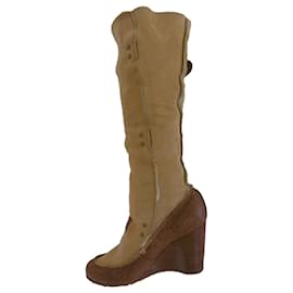 Fendi-Fendi Leather Mouton Knee Length Boots-Brown,Beige