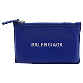 Balenciaga-Balenciaga Logo-Print Card Holder in Blue Calfskin Leather-Blue