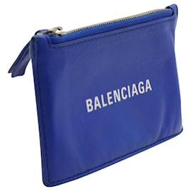 Balenciaga-Balenciaga Logo-Print Card Holder in Blue Calfskin Leather-Blue