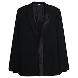 Balenciaga-Blazer Balenciaga con cuello de solapa de pico de seda en lana virgen negra-Negro