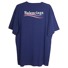 Balenciaga-Balenciaga T-shirt Logo Campagne Politique en Coton Bleu-Bleu