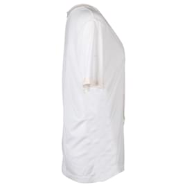 Balenciaga-Balenciaga Fringe Trim V-Neck Top in White Cotton-White