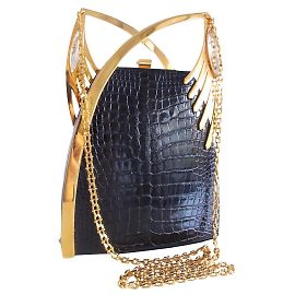 Minaudière Lalique crocodile Noir