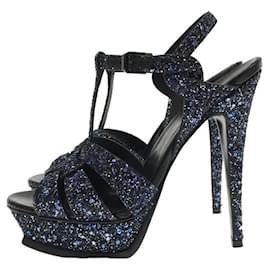 Saint Laurent-**SAINT LAURENT TRIBUTE 105 SANDAL/sandals/39/NVY/sequins-Navy blue
