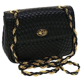 Bally-BALLY Matelasse Chain Shoulder Bag Leather Black Auth am3215-Black